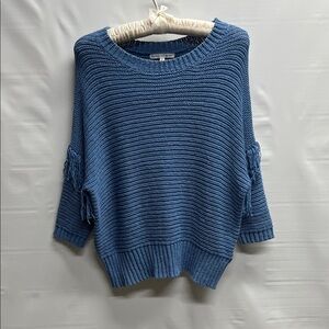 Rebecca Minkoff Blue Fringe Sleeve Knit Sweater XS Cropped Boho Chic